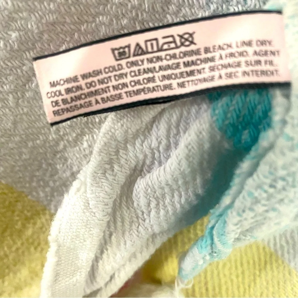 Victoria Secret Throw Beach Blanket 50x60” Peach Pink Yellow Blue 100% Cotton